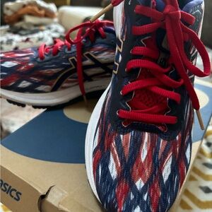 ASICS Red and Blue Patterned Sneakers
